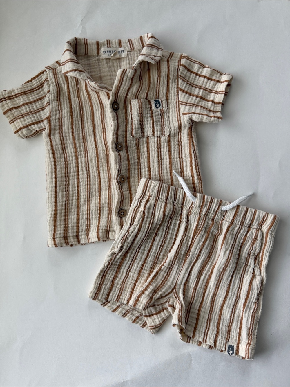 Baby/Toddler Striped Cream & Brown Cotton Pajama Set